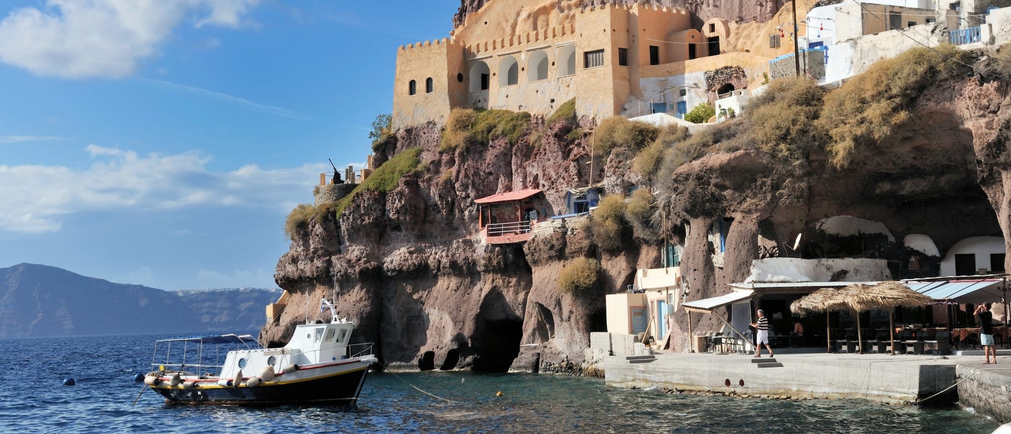 The Old port below Fira where the only way up and down to the town is the donkeys,  the cable car or to walk.